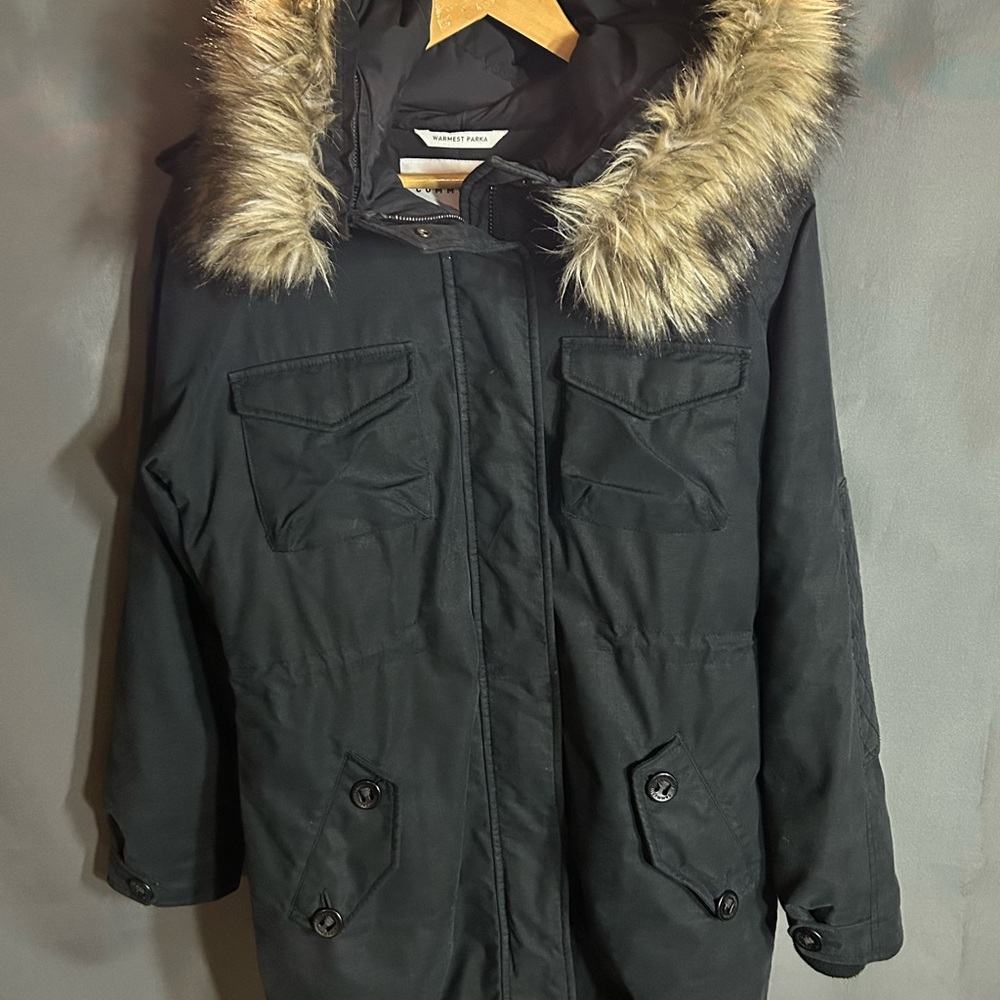 Aritzia Black Parka with Faux Fur Trim